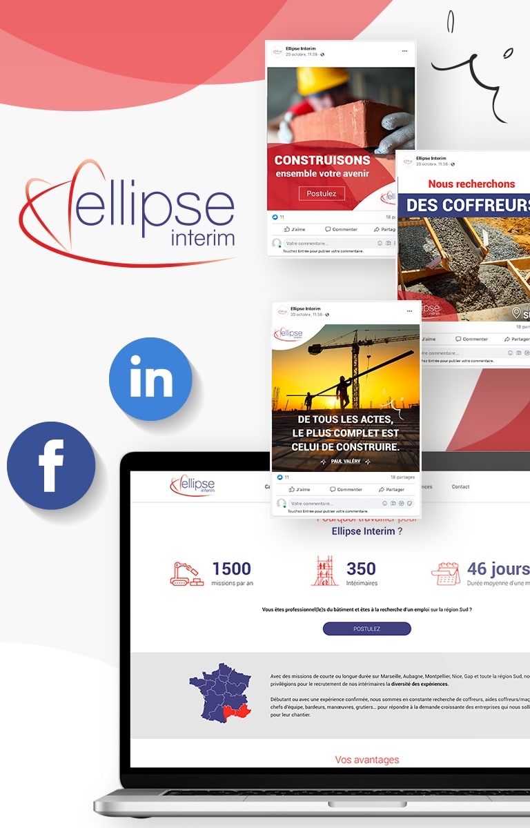 Ellipse interim site internet animation réseaux sociaux Yesss Communication